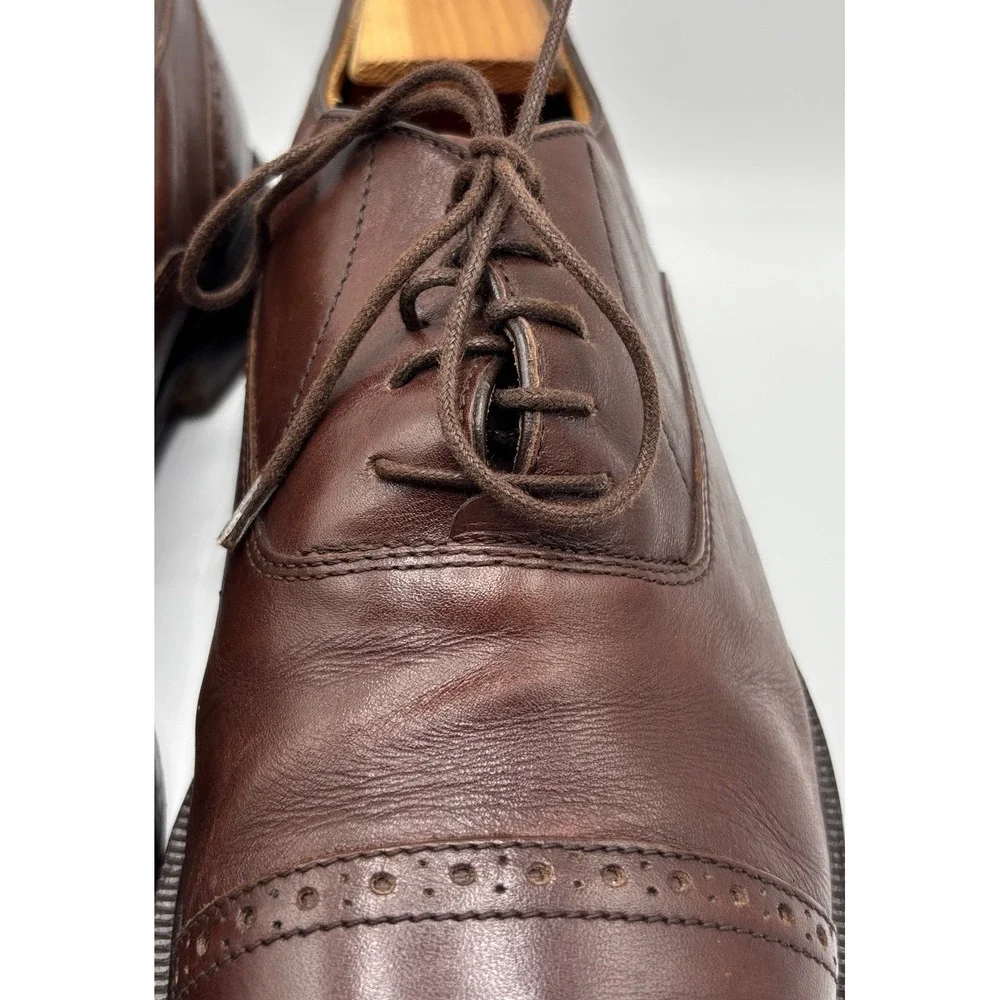 Alfani Men's Brown Cap Toe Oxford Dress Shoes Made in Italy Leather Lace Up